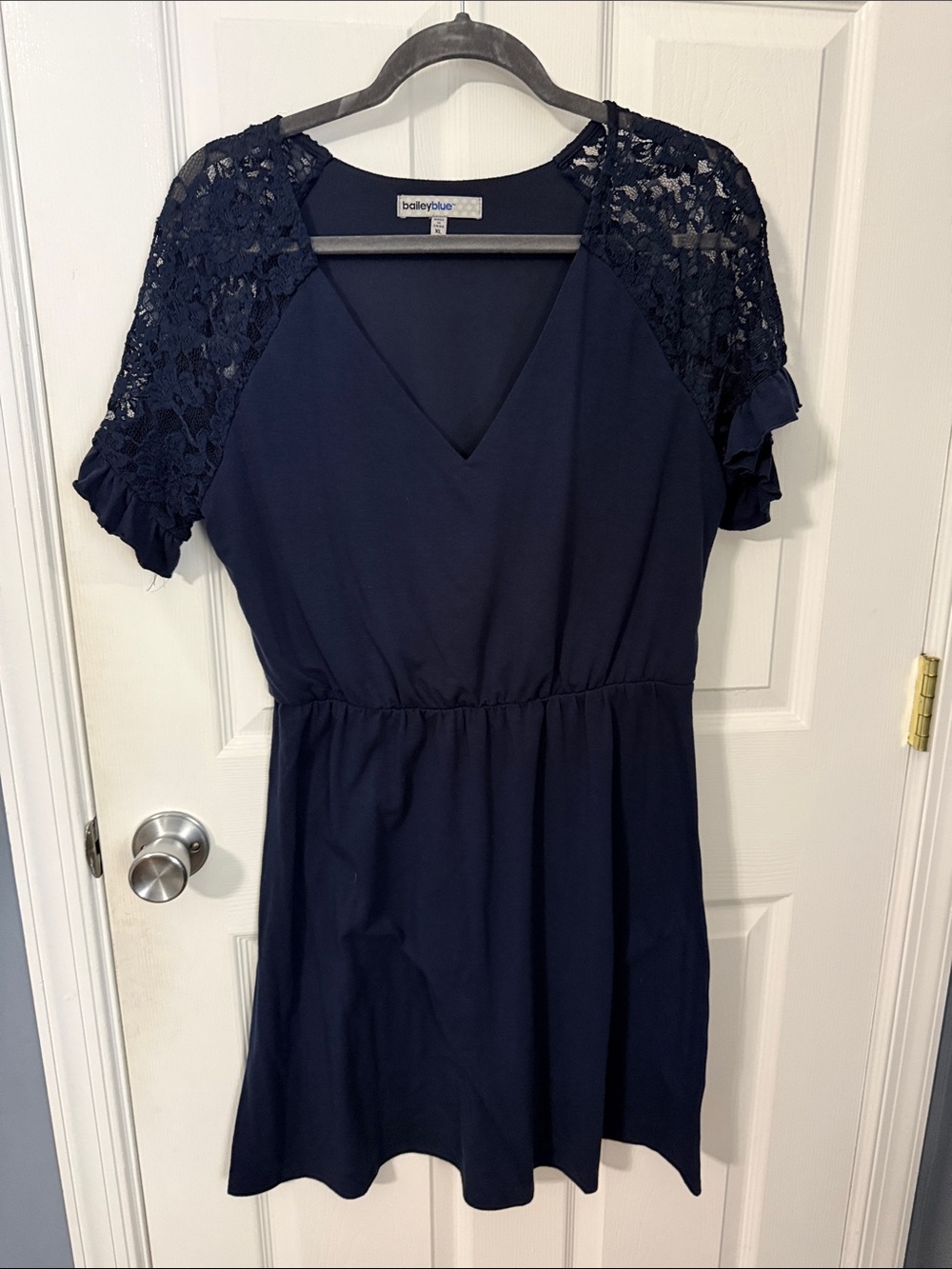 bailey blue Navy Short-Sleeve Lace V-Neck Mini Dress